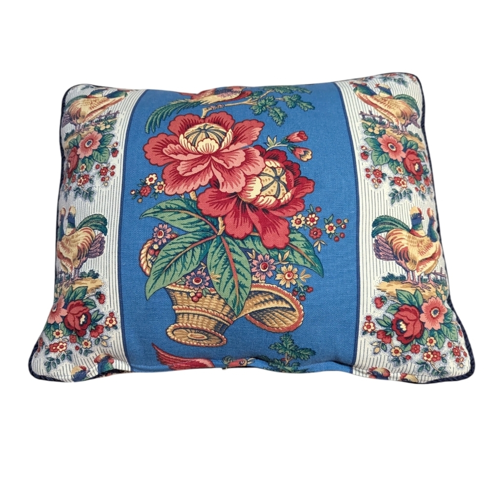 Waverly Vintage Rochelle French Farmhouse Blue Floral Decorator Pillow 18x15